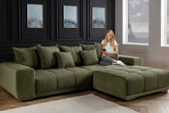 Riess-Ambiente Xxl Sofa > Modernes XXL Sofa ELEGANCIA 285cm grün Cord Federkern inklusive Kissen Bigsofa