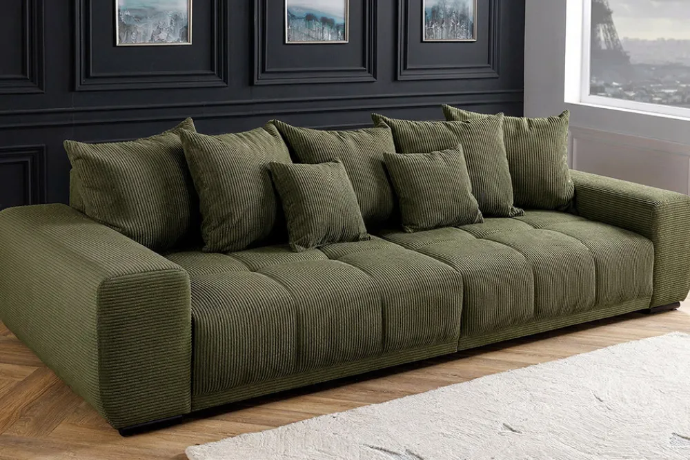 Riess-Ambiente Xxl Sofa > Modernes XXL Sofa ELEGANCIA 285cm grün Cord Federkern inklusive Kissen Bigsofa