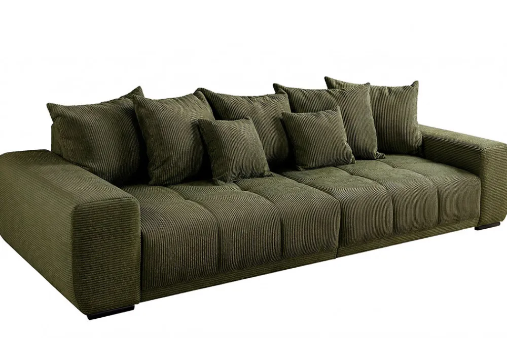 Riess-Ambiente Xxl Sofa > Modernes XXL Sofa ELEGANCIA 285cm grün Cord Federkern inklusive Kissen Bigsofa
