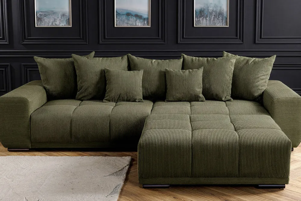 Riess-Ambiente Xxl Sofa > Modernes XXL Sofa ELEGANCIA 285cm grün Cord Federkern inklusive Kissen Bigsofa