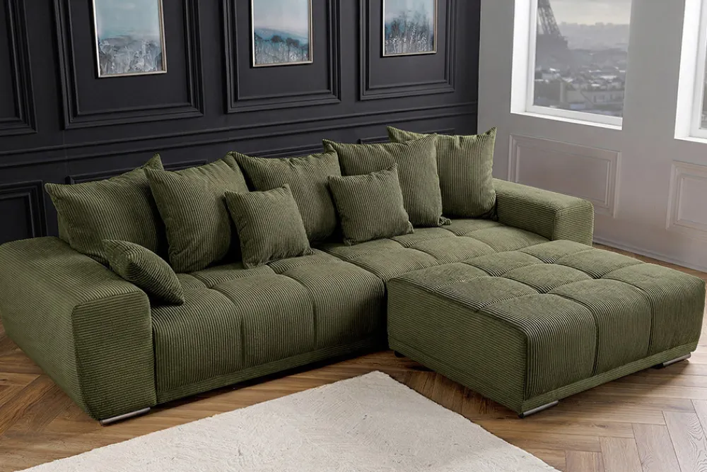 Riess-Ambiente Xxl Sofa > Modernes XXL Sofa ELEGANCIA 285cm grün Cord Federkern inklusive Kissen Bigsofa