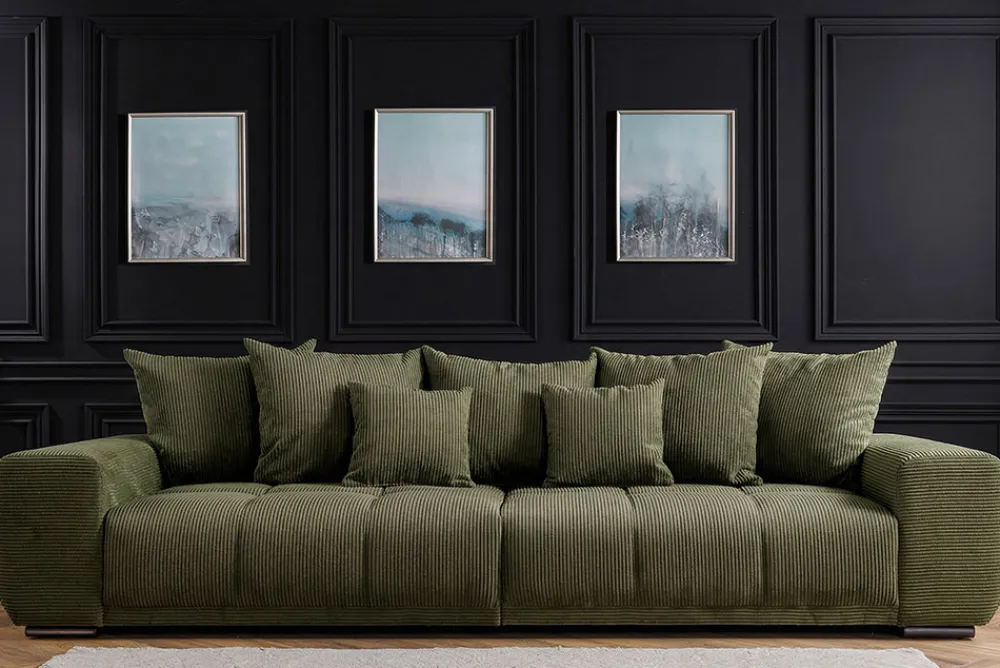 Riess-Ambiente Xxl Sofa > Modernes XXL Sofa ELEGANCIA 285cm grün Cord Federkern inklusive Kissen Bigsofa