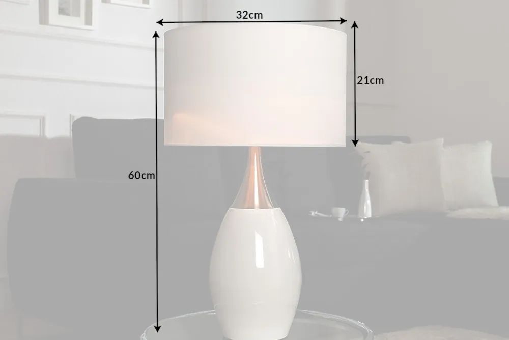 Riess-Ambiente Tischlampen > Moderne Tischlampe CARLA 60cm weiß silber mit Leinenschirm