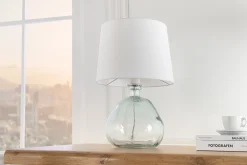 Riess-Ambiente Tischlampen > Moderne Tischlampe CLASSIC 45cm transparent recyceltes Glas weiß Stoffschirm