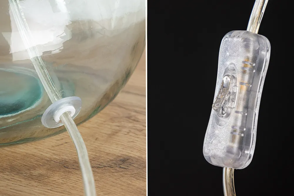 Riess-Ambiente Tischlampen > Moderne Tischlampe CLASSIC 45cm transparent recyceltes Glas weiß Stoffschirm