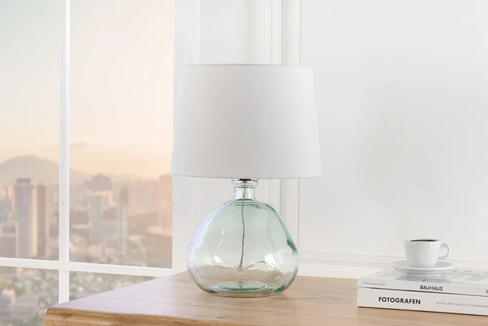 Riess-Ambiente Tischlampen > Moderne Tischlampe CLASSIC 45cm transparent recyceltes Glas weiß Stoffschirm