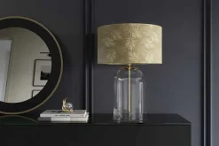 Riess-Ambiente Tischlampen > Moderne Tischlampe CLASSICO 60cm transparent Glas weiß gold Leinenschirm