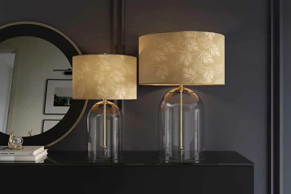 Riess-Ambiente Tischlampen > Moderne Tischlampe CLASSICO 60cm transparent Glas weiß gold Leinenschirm
