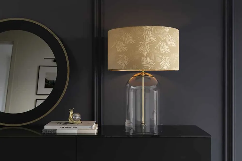 Riess-Ambiente Tischlampen > Moderne Tischlampe CLASSICO 60cm transparent Glas weiß gold Leinenschirm