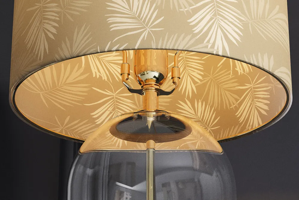 Riess-Ambiente Tischlampen > Moderne Tischlampe CLASSICO 50cm transparent Glas weiß gold Leinenschirm