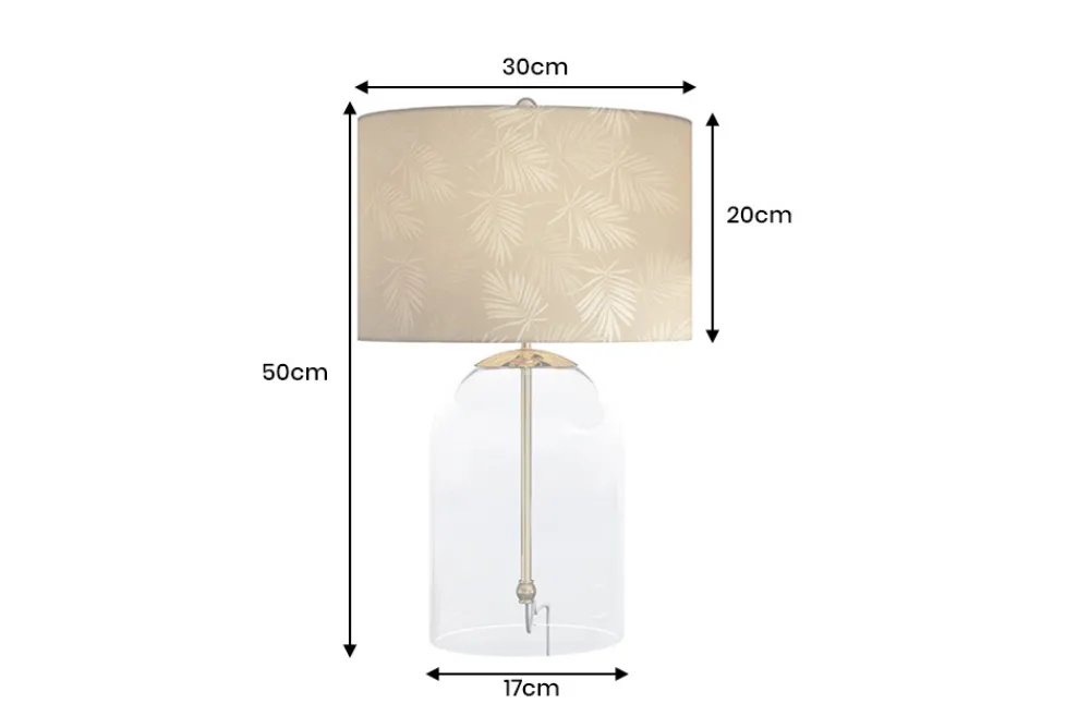 Riess-Ambiente Tischlampen > Moderne Tischlampe CLASSICO 50cm transparent Glas weiß gold Leinenschirm