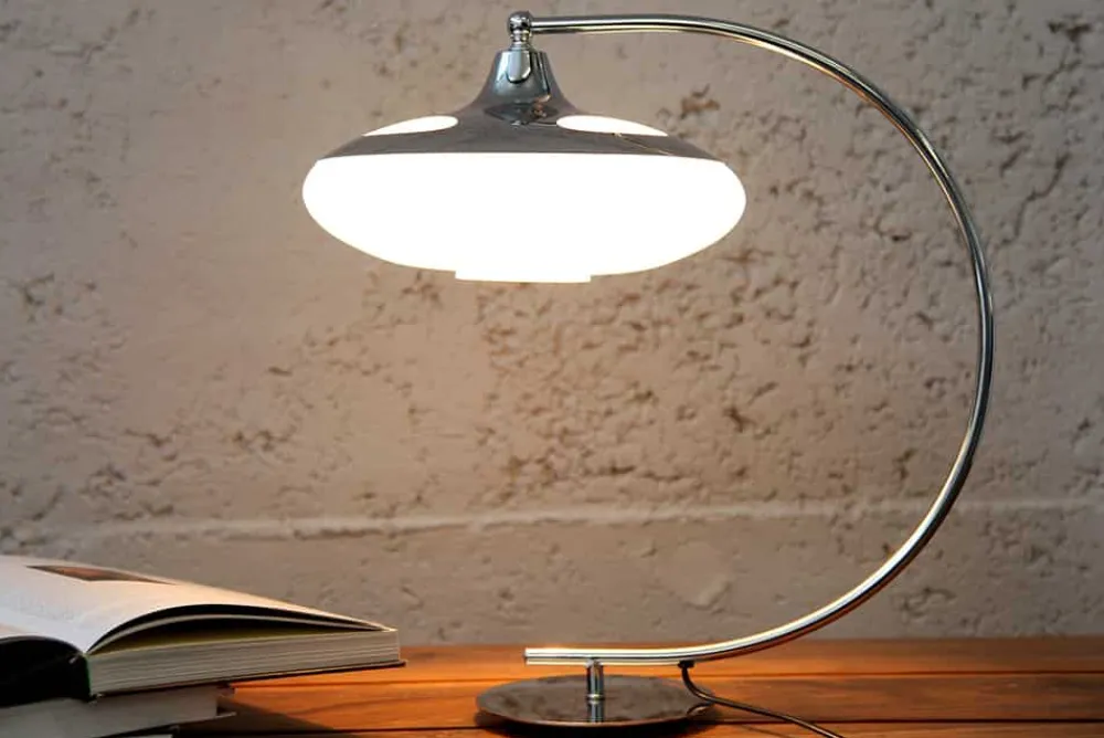 Riess-Ambiente Tischlampen > Moderne Tischlampe LUNA LOGO 45cm silber verchromt Tischleuchte