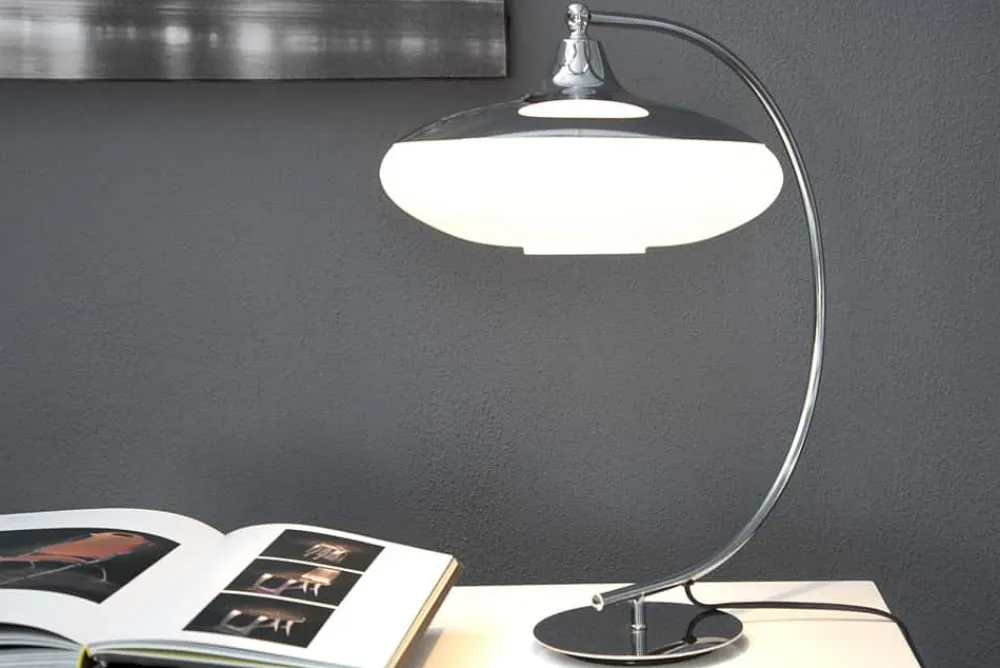 Riess-Ambiente Tischlampen > Moderne Tischlampe LUNA LOGO 45cm silber verchromt Tischleuchte