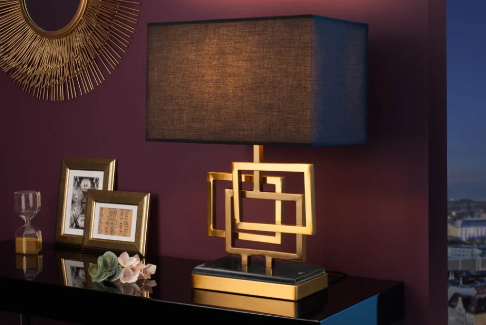 Riess-Ambiente Goldene Möbel|Tischlampen > Moderne Tischleuchte ATLANTIS 56cm gold Stoffschirm schwarz Marmor Lampe