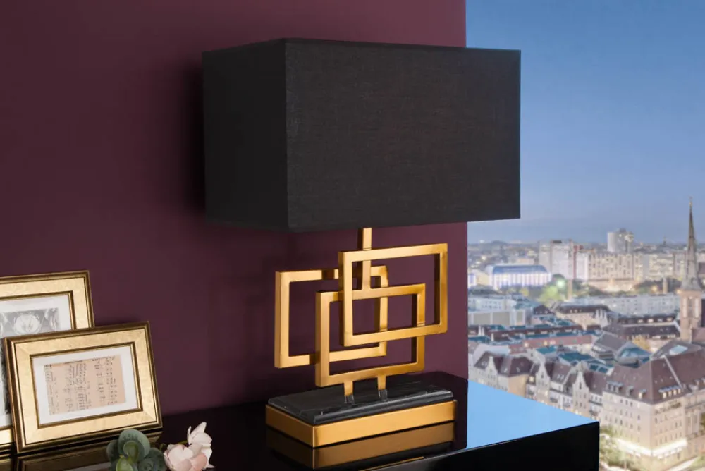 Riess-Ambiente Goldene Möbel|Tischlampen > Moderne Tischleuchte ATLANTIS 56cm gold Stoffschirm schwarz Marmor Lampe