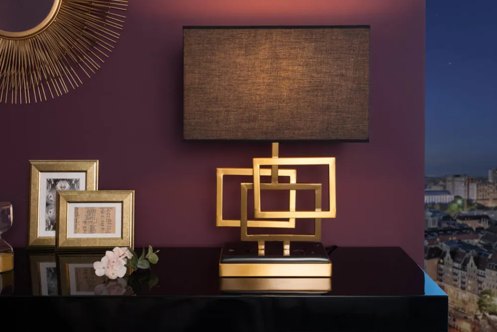Riess-Ambiente Goldene Möbel|Tischlampen > Moderne Tischleuchte ATLANTIS 56cm gold Stoffschirm schwarz Marmor Lampe