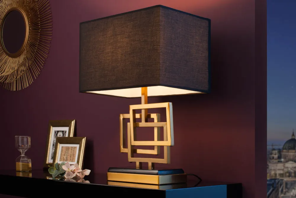 Riess-Ambiente Goldene Möbel|Tischlampen > Moderne Tischleuchte ATLANTIS 56cm gold Stoffschirm schwarz Marmor Lampe