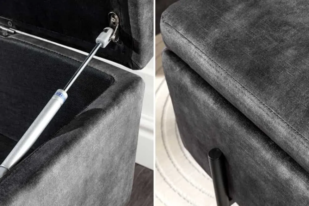 Riess-Ambiente Sitzbänke|Samt Möbel > Moderne Truhenbank LOFT 100cm grau Samt Sitzbank mit Stauraum gespolstert schwarz Metall