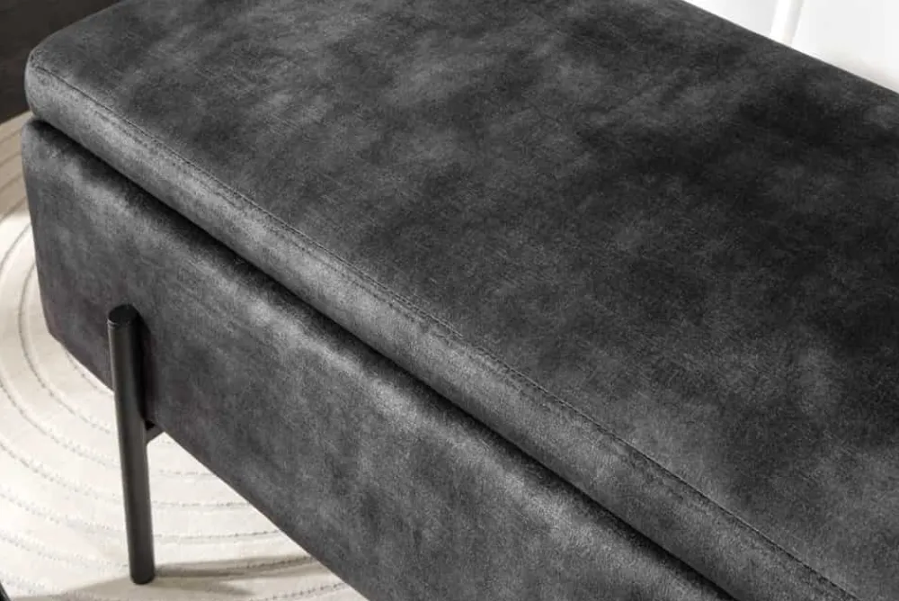 Riess-Ambiente Sitzbänke|Samt Möbel > Moderne Truhenbank LOFT 100cm grau Samt Sitzbank mit Stauraum gespolstert schwarz Metall