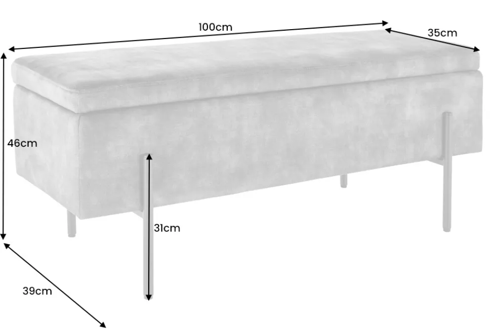 Riess-Ambiente Sitzbänke|Samt Möbel > Moderne Truhenbank LOFT 100cm grau Samt Sitzbank mit Stauraum gespolstert schwarz Metall