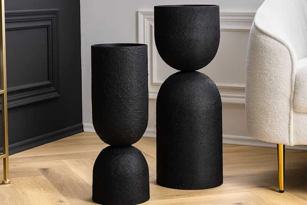 Riess-Ambiente Vasen > Moderne Vase SANDGLASS L 55cm schwarz Eisen handmade beidseitig nutzbar
