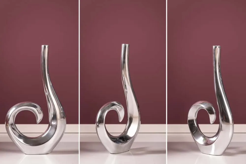 Riess-Ambiente Dekoration|Vasen > Moderne Vase WAVE 47cm silber Aluminium poliert Dekoration