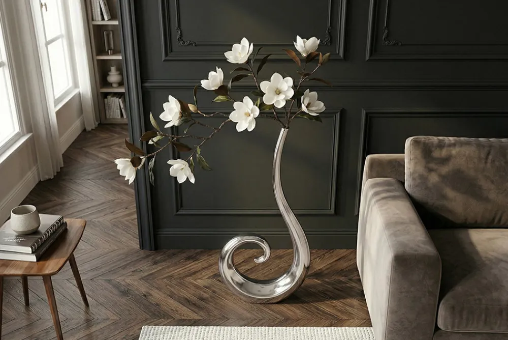 Riess-Ambiente Dekoration|Vasen > Moderne Vase WAVE XL 106cm silber Aluminium poliert Dekoration