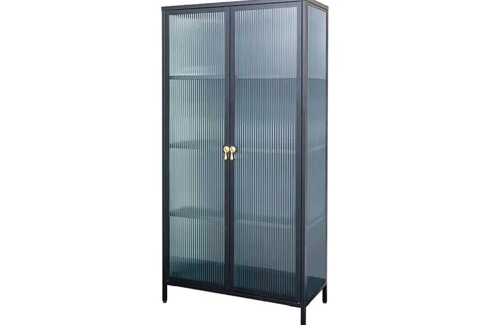 Riess-Ambiente Vitrinen|Highboards > Moderne Vitrine AMSTERDAM 160cm schwarz gold Riffelglas Metall Highboard Schrank