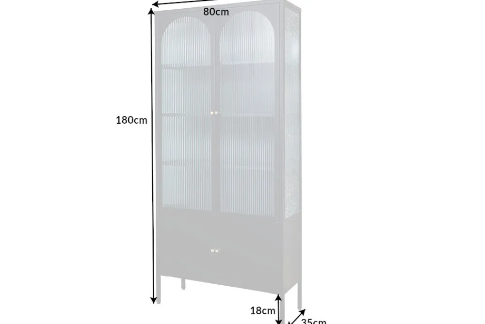 Riess-Ambiente Vitrinen > Moderne Vitrine PARIS 180cm schwarz gold Riffelglas Metall Highboard Schrank
