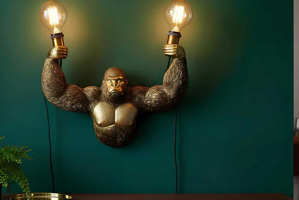 Riess-Ambiente Wandleuchten > Moderne Wandlampe KING APE 50cm gold Affen-Skulptur handmade