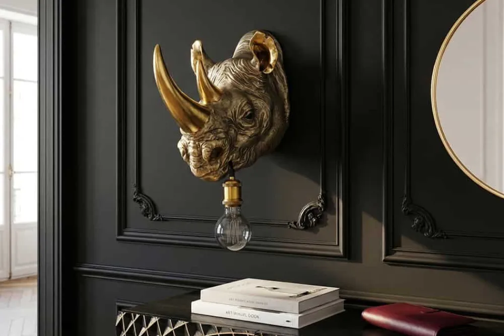 Riess-Ambiente Wandleuchten > Moderne Wandlampe RHINO 40cm gold Nashorn-Skulptur handmade