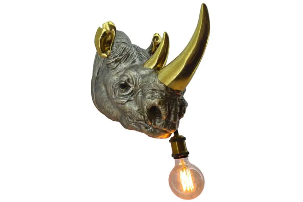 Riess-Ambiente Wandleuchten > Moderne Wandlampe RHINO 40cm gold Nashorn-Skulptur handmade