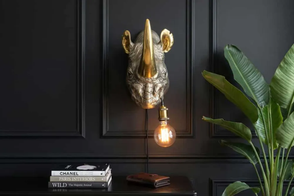 Riess-Ambiente Wandleuchten > Moderne Wandlampe RHINO 40cm gold Nashorn-Skulptur handmade