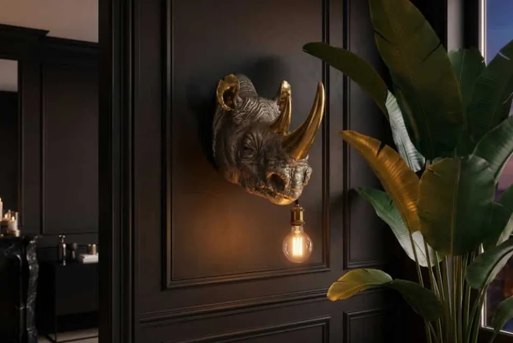 Riess-Ambiente Wandleuchten > Moderne Wandlampe RHINO 40cm gold Nashorn-Skulptur handmade