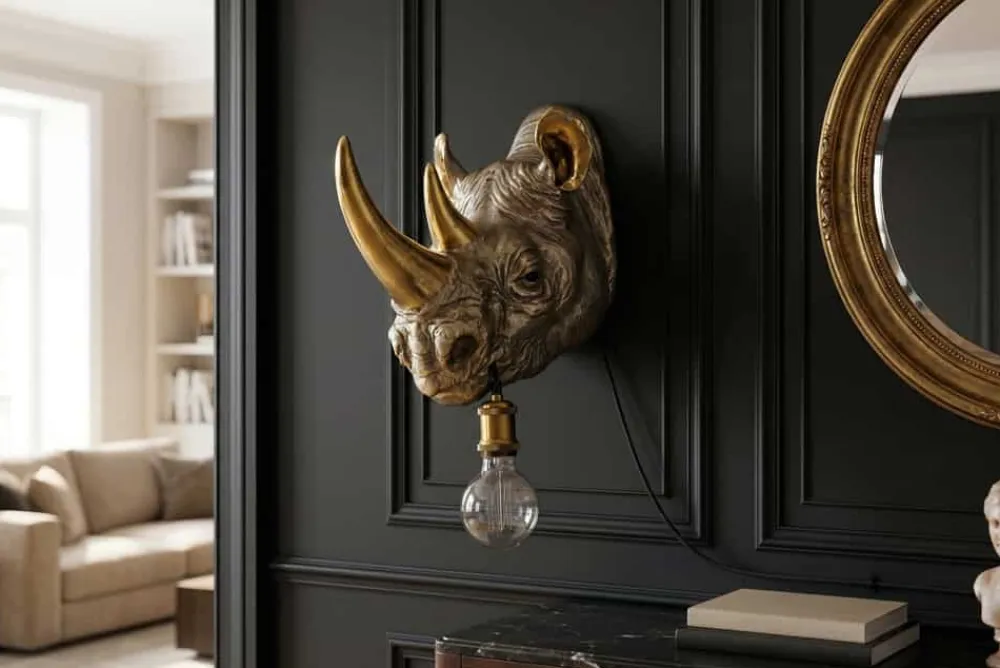 Riess-Ambiente Wandleuchten > Moderne Wandlampe RHINO 40cm gold Nashorn-Skulptur handmade