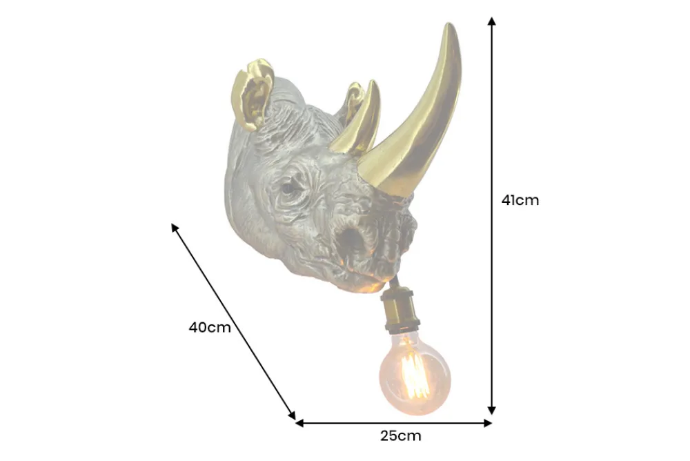 Riess-Ambiente Wandleuchten > Moderne Wandlampe RHINO 40cm gold Nashorn-Skulptur handmade