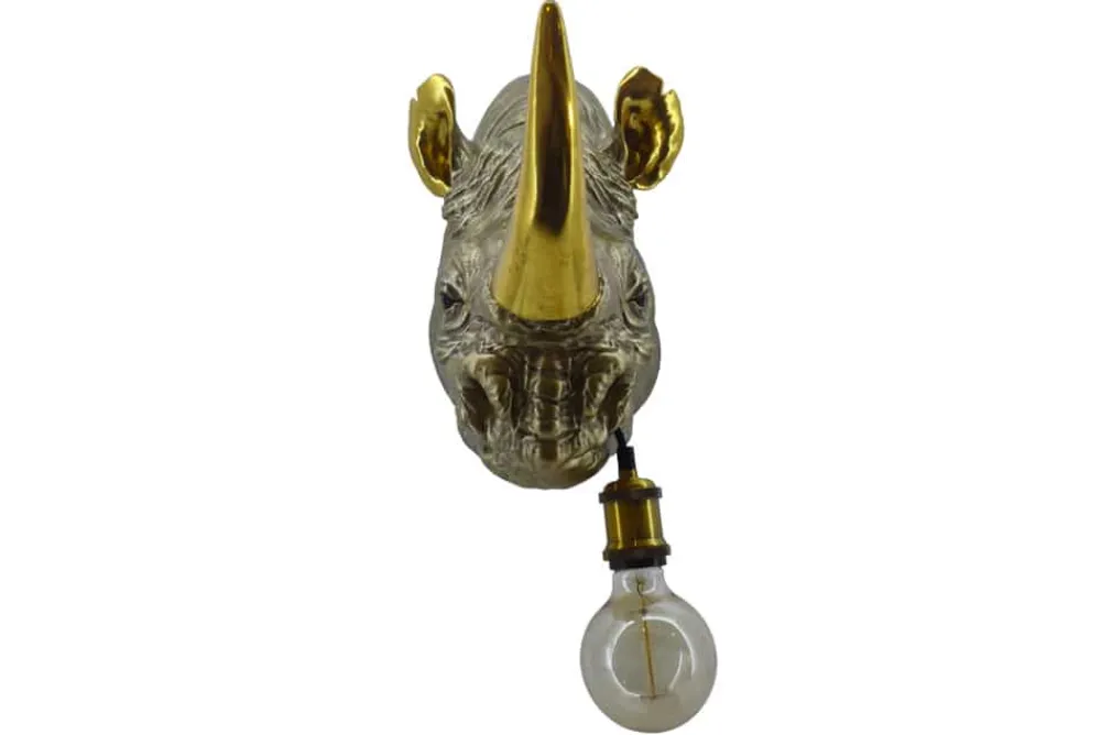 Riess-Ambiente Wandleuchten > Moderne Wandlampe RHINO 40cm gold Nashorn-Skulptur handmade