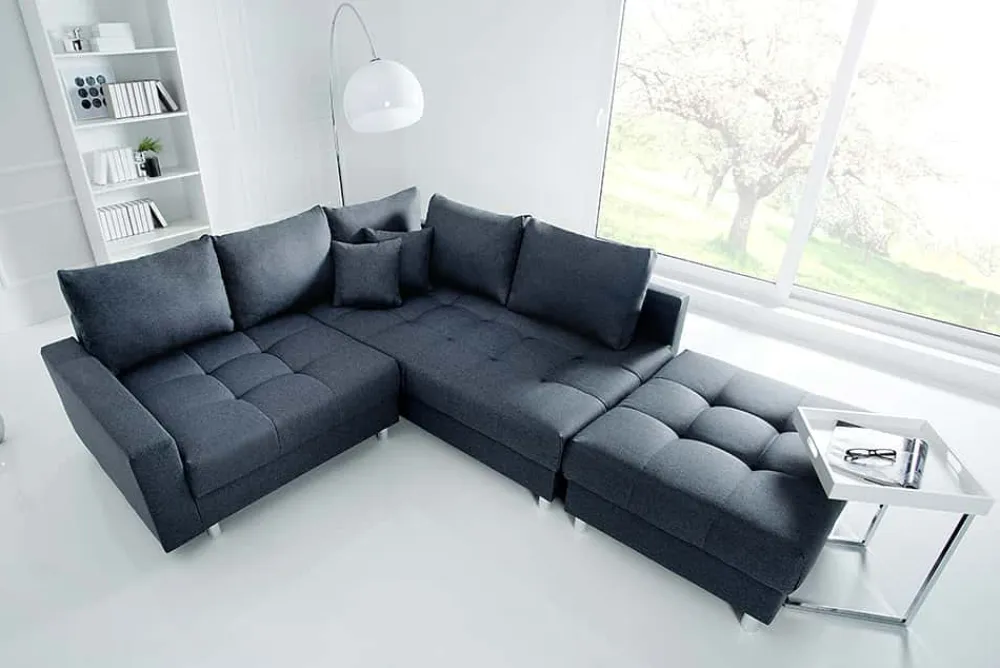 Riess-Ambiente Ecksofa > Moderne Wohnlandschaft KENT 220cm anthrazit Ecksofa Federkern inkl. Hocker und Kissen