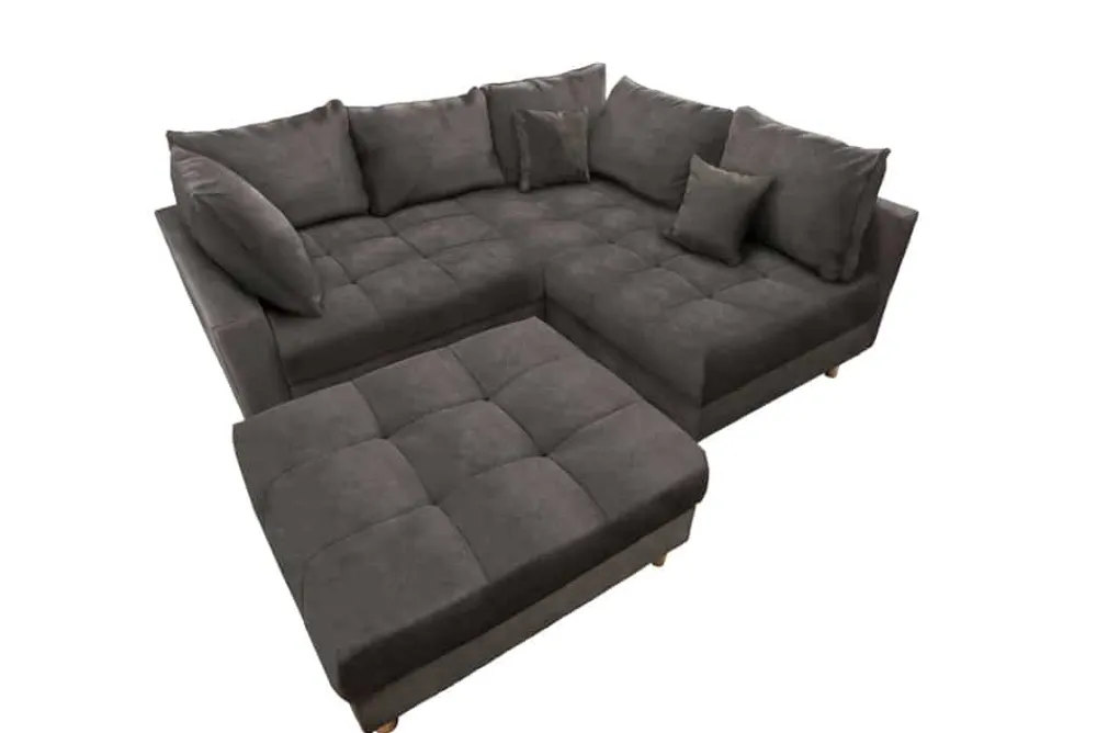 Riess-Ambiente Samt Möbel|Xxl Sofa > Moderne Wohnlandschaft KENT 220cm grau Samt Ecksofa Federkern inkl. Hocker und Kissen