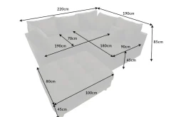 Riess-Ambiente Samt Möbel|Xxl Sofa > Moderne Wohnlandschaft KENT 220cm grau Samt Ecksofa Federkern inkl. Hocker und Kissen