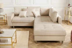 Riess-Ambiente Samt Möbel|Skandinavisch > Moderne Wohnlandschaft KENT 220cm champagner beige Vogue Velours Samt Federkern mit Hocker