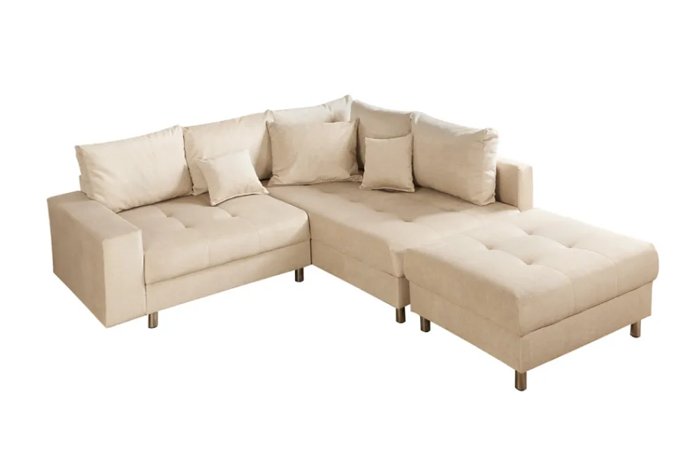 Riess-Ambiente Samt Möbel|Skandinavisch > Moderne Wohnlandschaft KENT 220cm champagner beige Vogue Velours Samt Federkern mit Hocker