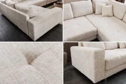 Riess-Ambiente Skandinavisch|Xxl Sofa > Moderne Wohnlandschaft KENT 220cm champagner beige Strickstoff Ecksofa inkl. Hocker
