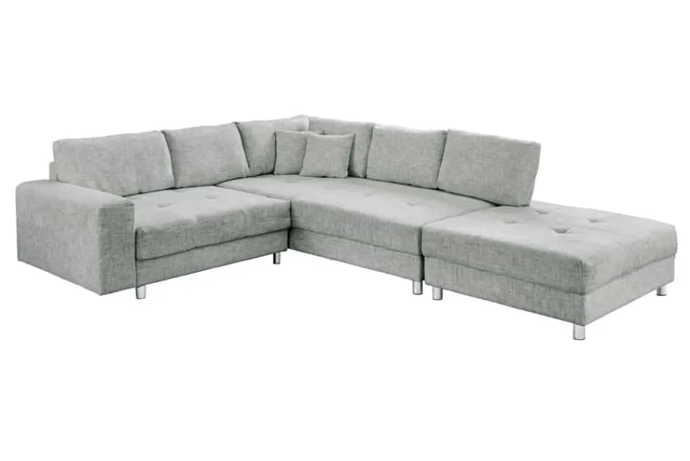 Riess-Ambiente Skandinavisch|Xxl Sofa > Moderne Wohnlandschaft KENT 220cm grau Strickstoff Ecksofa inkl. Hocker und Kissen