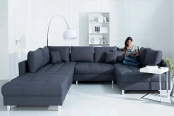 Riess-Ambiente Xxl Sofa|Ecksofa > Moderne XXL Wohnlandschaft KENT 305cm anthrazit Federkern Bigsofa inkl. Hocker