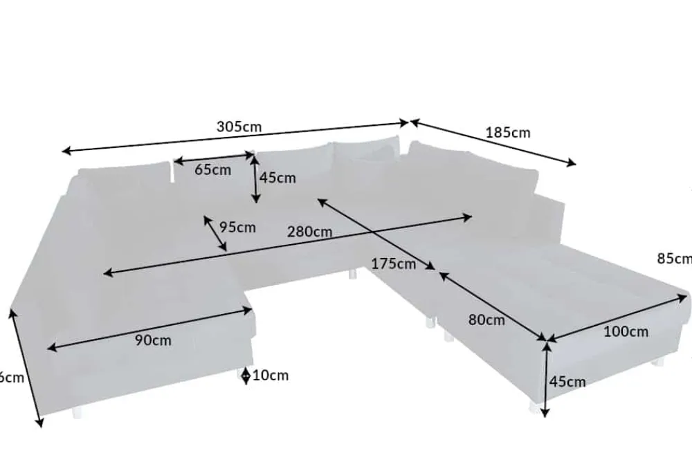 Riess-Ambiente Xxl Sofa|Ecksofa > Moderne XXL Wohnlandschaft KENT 305cm anthrazit Federkern Bigsofa inkl. Hocker