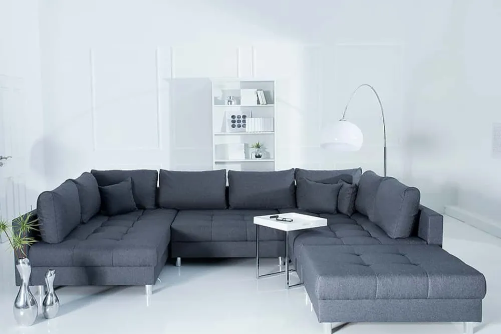 Riess-Ambiente Xxl Sofa|Ecksofa > Moderne XXL Wohnlandschaft KENT 305cm anthrazit Federkern Bigsofa inkl. Hocker