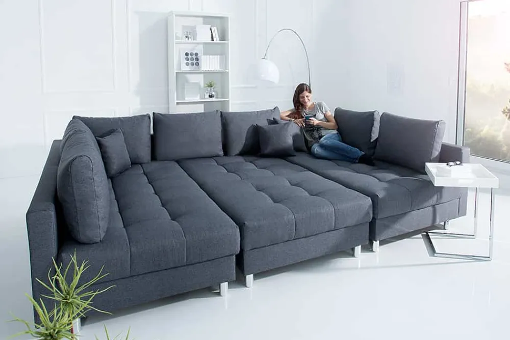 Riess-Ambiente Xxl Sofa|Ecksofa > Moderne XXL Wohnlandschaft KENT 305cm anthrazit Federkern Bigsofa inkl. Hocker