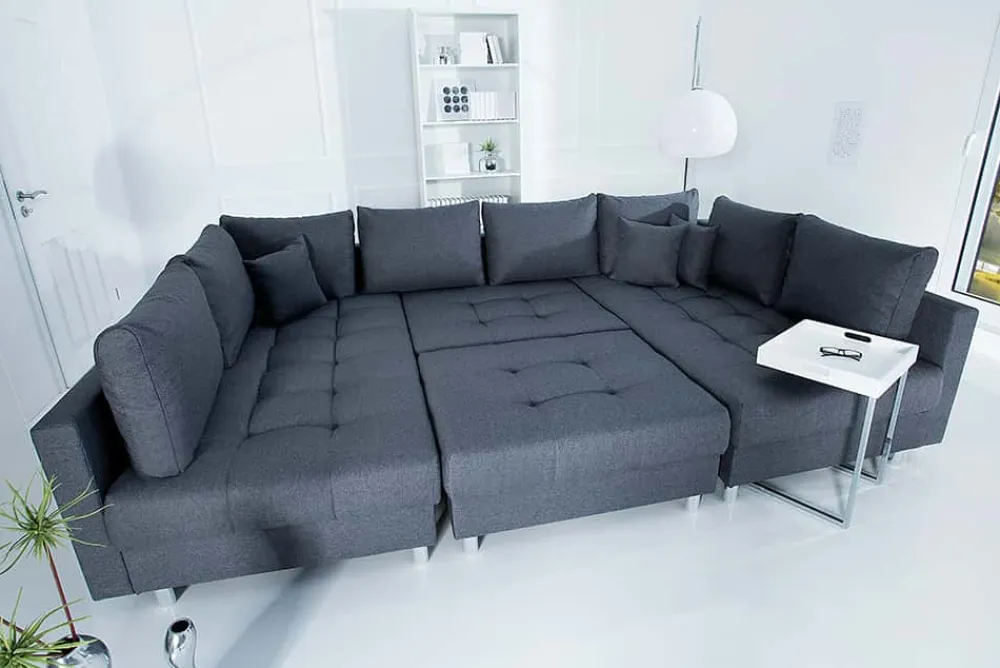 Riess-Ambiente Xxl Sofa|Ecksofa > Moderne XXL Wohnlandschaft KENT 305cm anthrazit Federkern Bigsofa inkl. Hocker