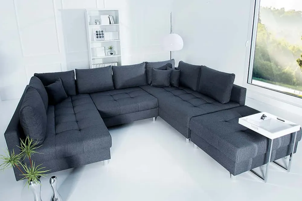 Riess-Ambiente Xxl Sofa|Ecksofa > Moderne XXL Wohnlandschaft KENT 305cm anthrazit Federkern Bigsofa inkl. Hocker